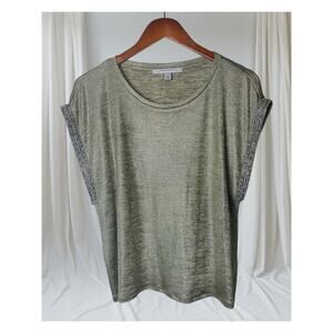 Marc NY Andrew Marc Sage Metallic Diamond Accent Cap Sleeve Blouse Size Large